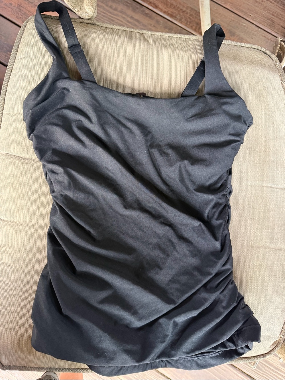 Black Ruched Tankini Swim 32B top and XS bottoms Athleta